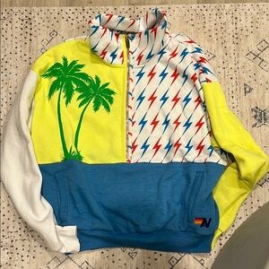 RARE Aviator Nation Colorful Palm Tree and Lightning Bolt Sweatshirt